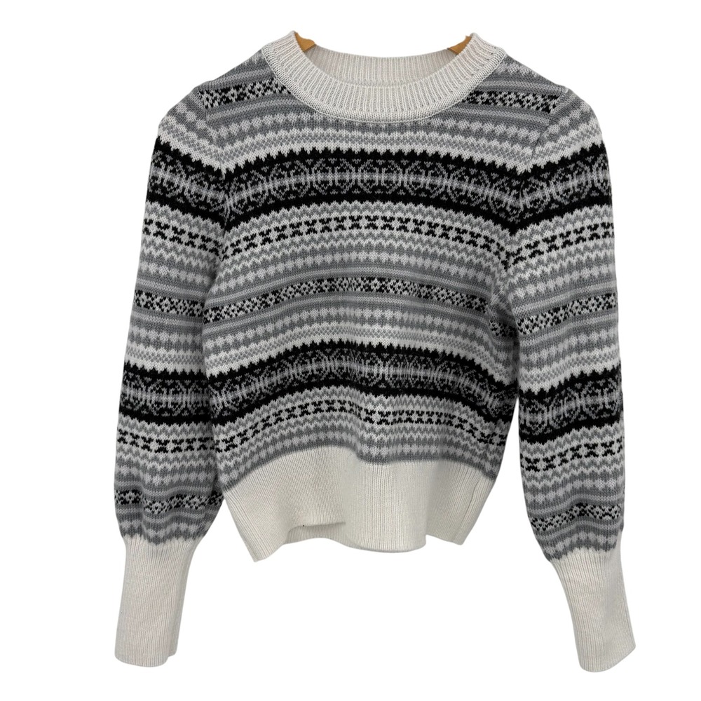 Free Assembly Wool Blend Sweater Womens XS Gray Fair Isle Knit Pullover Preppy